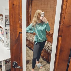 Teal Lace Up Side Sweatshirt